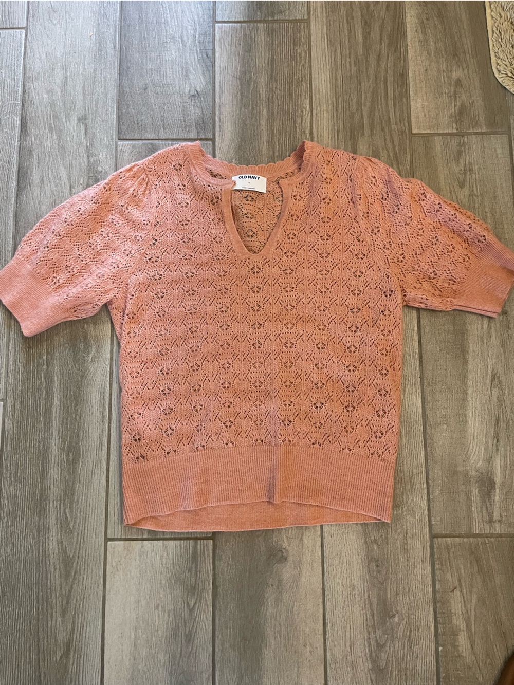 Old navy dusty rose  short sleeve pointelle  knit sweater size S